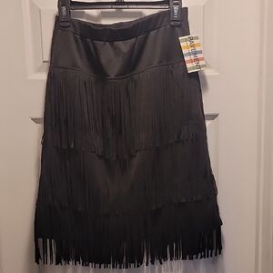 Black Tiered Fringe Faux Suede Skirt Size Small